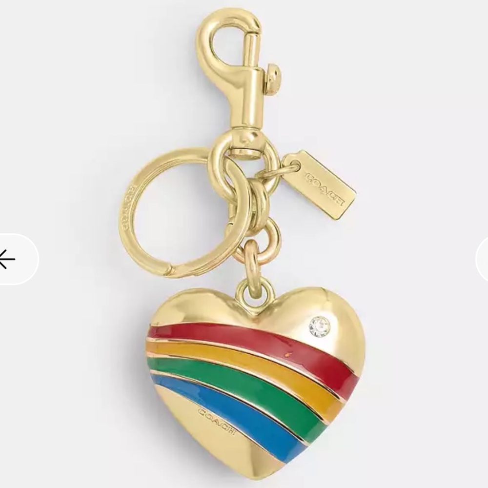 Coach heart bag charm key fob keychain brass and enamel W/ dust bag NWT - Picture 4 of 14